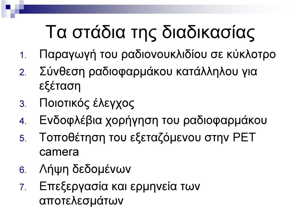 Ενδοφλέβια χορήγηση του ραδιοφαρμάκου 5.