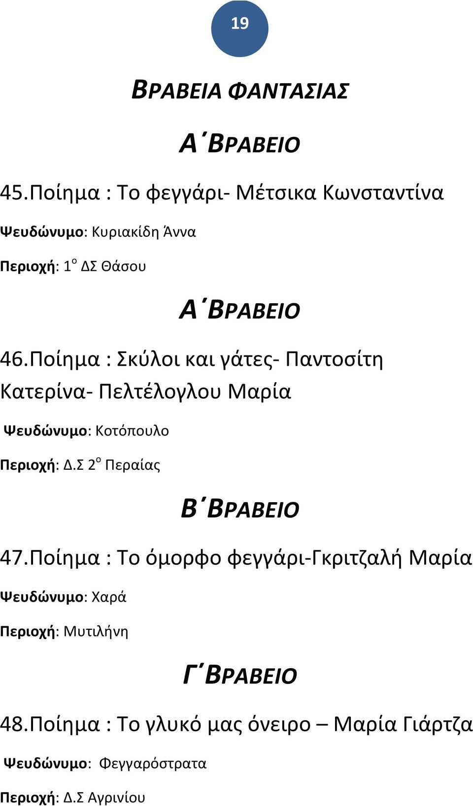 Ποίημα : Σκύλοι και γάτες- Παντοσίτη Κατερίνα- Πελτέλογλου Μαρία Ψευδώνυμο: Κοτόπουλο Περιοχή: Δ.