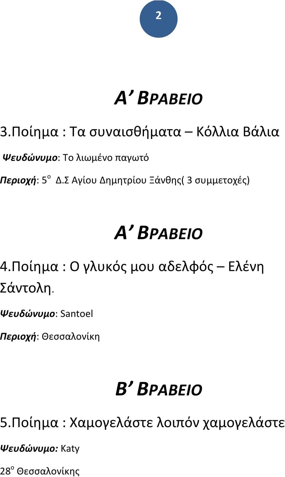 Δ.Σ Αγίου Δημητρίου Ξάνθης( 3 συμμετοχές) A ΒΡΑΒΕΙΟ 4.