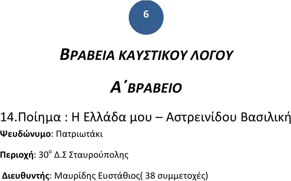 Ψευδώνυμο: Πατριωτάκι Περιοχή: 30 ο Δ.