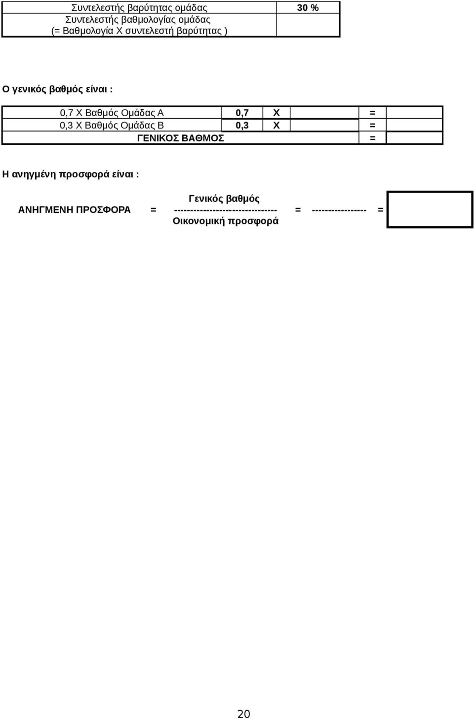 Ομάδας Β 0,3 Χ = ΓΕΝΙΚΟΣ ΒΑΘΜΟΣ = Η ανηγμένη προσφορά είναι : Γενικός βαθμός