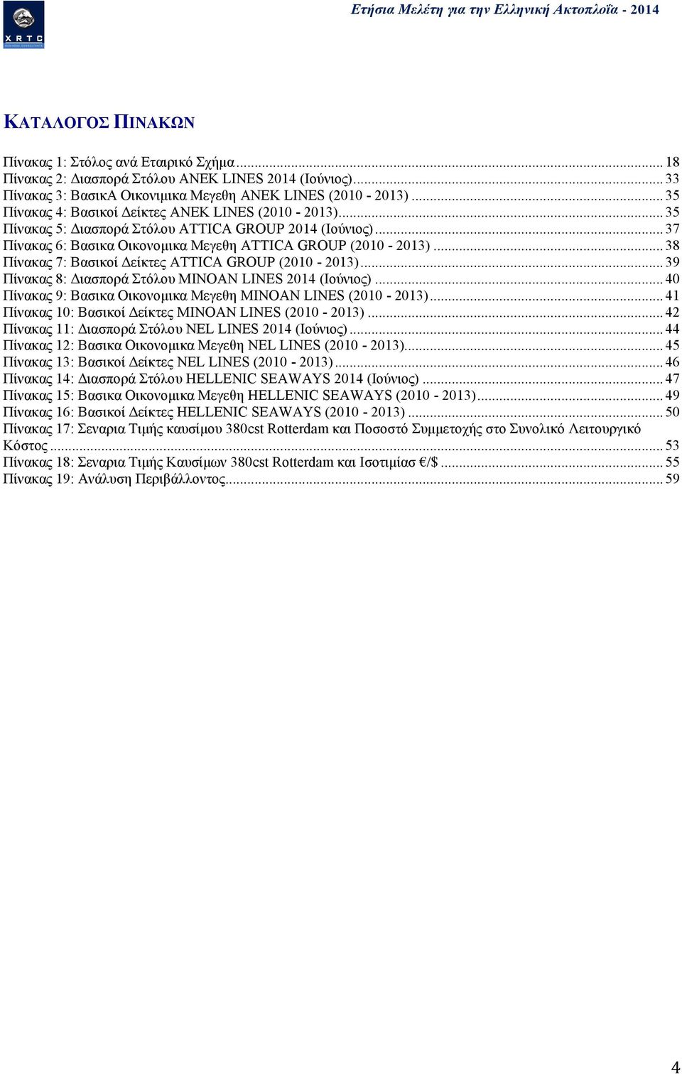 .. 37 Πίνακας 6: Βασικα Οικονομικα Μεγεθη ATTICA GROUP (21-213)... 38 Πίνακας 7: Βασικοί Δείκτες ATTICA GROUP (21-213)... 39 Πίνακας 8: Διασπορά Στόλου ΜΙΝΟΑΝ LINES 214 (Ιούνιος).