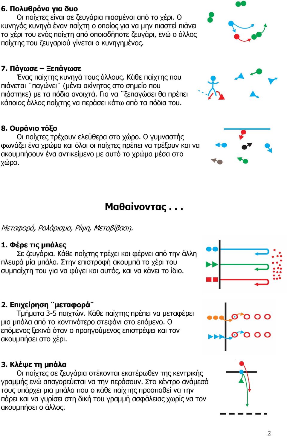 Πάγωσε Ξεπάγωσε Ένας παίχτης κυνηγά τους άλλους. Κάθε παίχτης που πιάνεται παγώνει (µένει ακίνητος στο σηµείο που πιάστηκε) µε τα πόδια ανοιχτά.