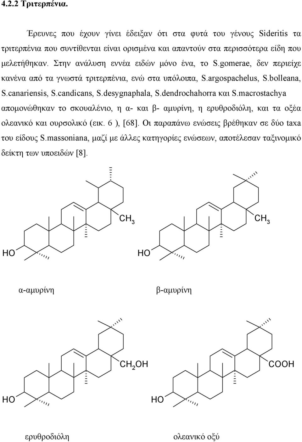 desygnaphala, S.dendrochahorra και S.macrostachya απομονώθηκαν το σκουαλένιο, η α- και β- αμυρίνη, η ερυθροδιόλη, και τα οξέα ολεανικό και ουρσολικό (εικ. 6 ), [68].