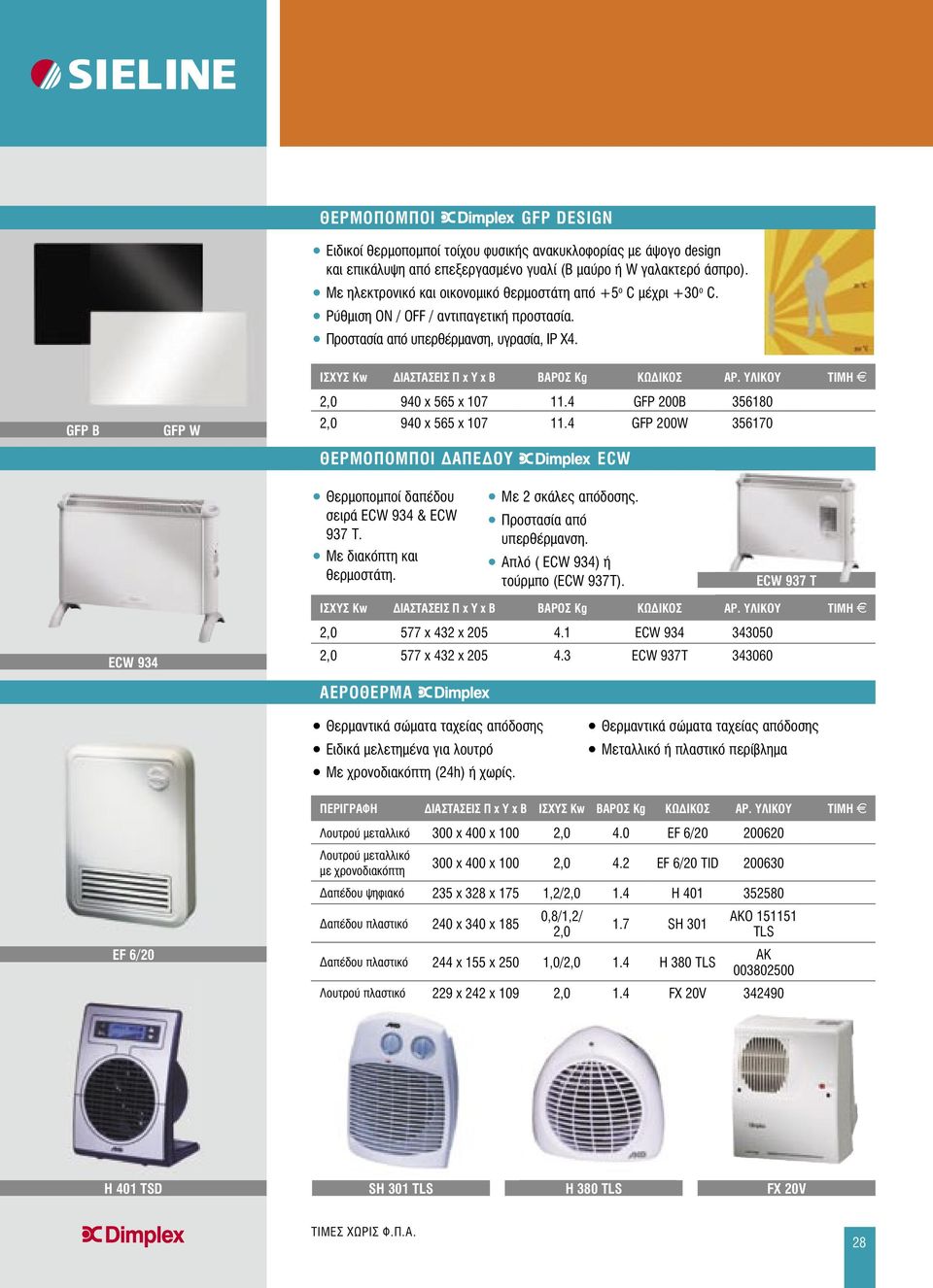 4 GFP 200B 356180 2,0 940 x 565 x 107 11.4 GFP 200W 356170 ΔΑΠΕΔΟΥ ECW Θερμοπομποί δαπέδου σειρά ECW 934 & ECW 937 Τ. Με διακόπτη και θερμοστάτη. Με 2 σκάλες απόδοσης. Προστασία από υπερθέρμανση.