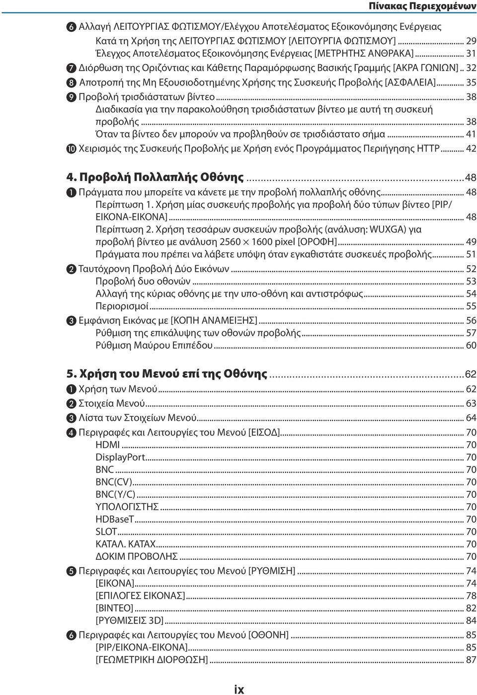 .. 32 ❽ Αποτροπή της Μη Εξουσιοδοτημένης Χρήσης της Συσκευής Προβολής [ΑΣΦΑΛΕΙΑ]... 35 ❾ Προβολή τρισδιάστατων βίντεο.
