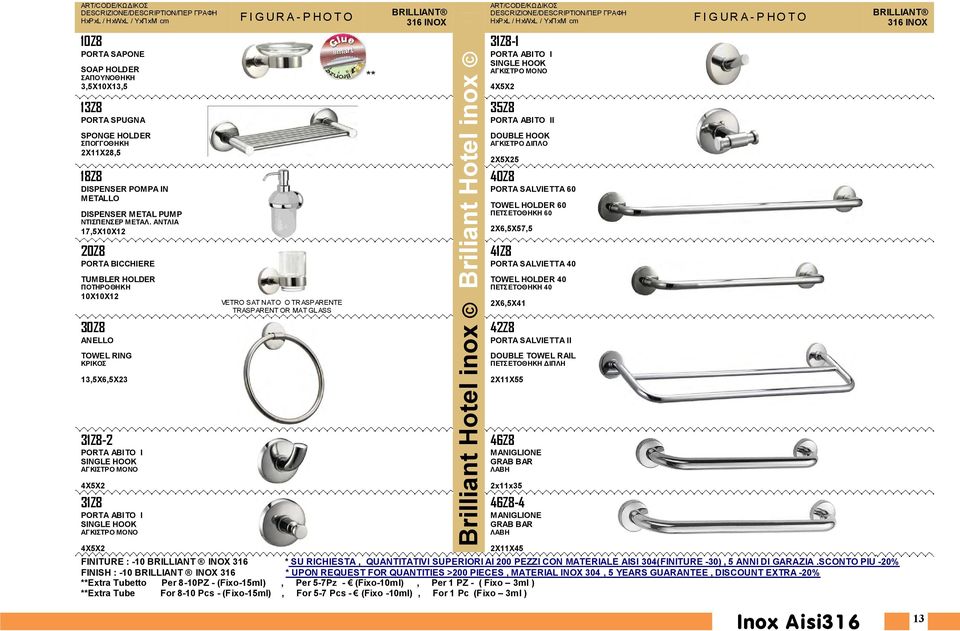 ΑΝΤΛΙΑ 17,5Χ10Χ12 20Z8 PORTA BICCHIERE TUMBLER HOLDER ΠΟΤΗΡΟΘΗΚΗ 10Χ10Χ12 30Z8 ANELLO TOWEL RING ΚΡΙΚΟΣ 13,5Χ6,5Χ23 31Z8-2 PORTA ABITO I SINGLE HOOK ΑΓΚΙΣΤΡΟ ΜΟΝΟ 4Χ5Χ2 31Z8 PORTA ABITO I SINGLE HOOK