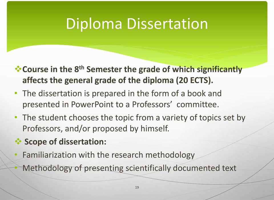 The dissertation is prepared in the form of a book and presented in PowerPoint to a Professors committee.