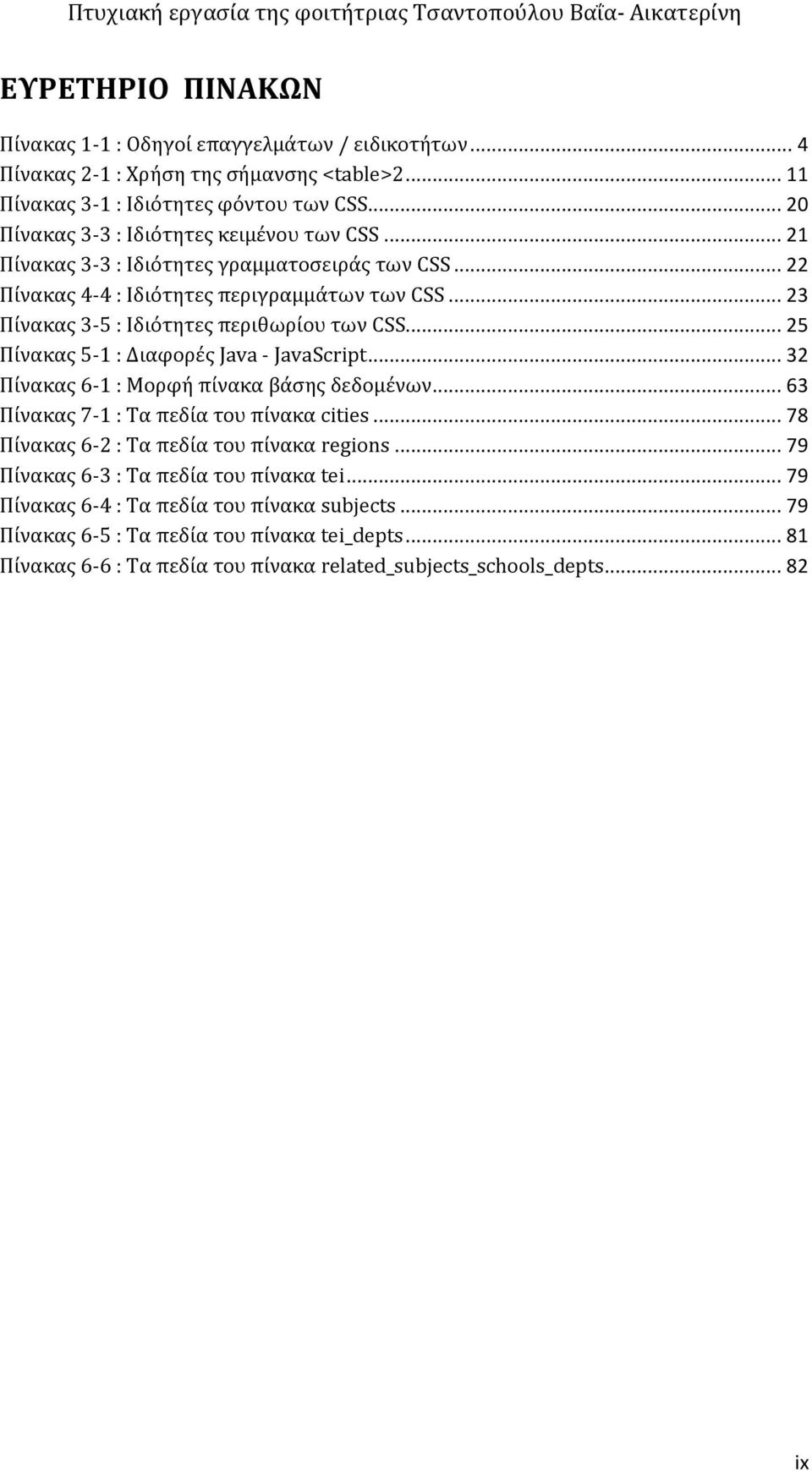 .. 23 Πίνακας 3-5 : Ιδιότητες περιθωρίου των CSS... 25 Πίνακας 5-1 : Διαφορές Java - JavaScript... 32 Πίνακας 6-1 : Μορφή πίνακα βάσης δεδομένων... 63 Πίνακας 7-1 : Τα πεδία του πίνακα cities.