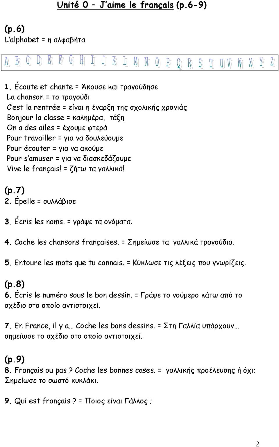 travailler = για να δουλεύουμε Pour écouter = για να ακούμε Pour s amuser = για να διασκεδάζουμε Vive le français! = ζήτω τα γαλλικά! (p.7) 2. Épelle = συλλάβισε 3. Écris les noms. = γράψε τα ονόματα.