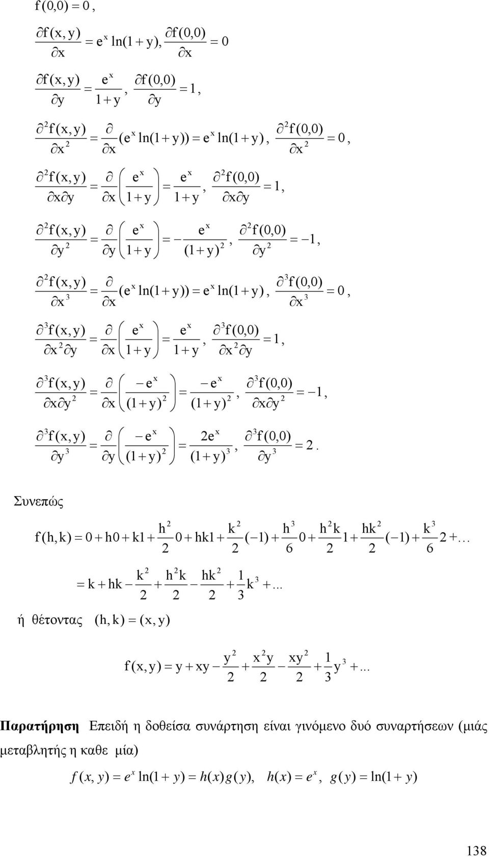 Συνεπώς h k h h k hk k f (h,k) = 0 + h0 + k + 0 + hk + ( ) + 0 + + ( ) + + k h k hk = k + hk + ή θέτοντας ( h, k) = (, y) + k + y f (,y) = y + y y y + + y +