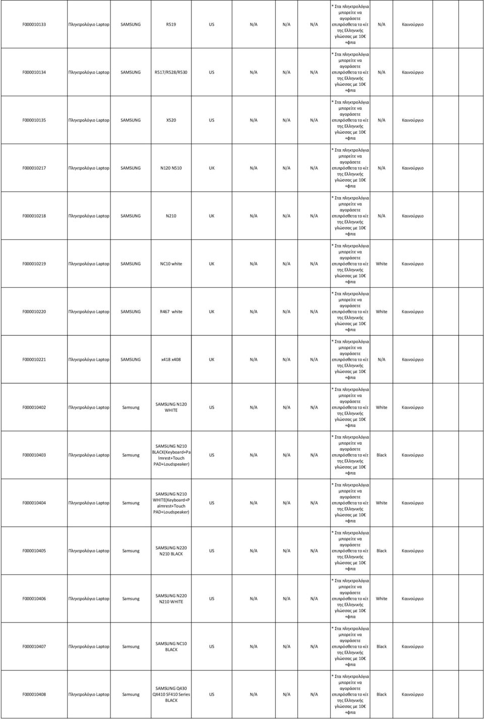 Καινούργιο 43,18 53,12 Καινούργιο 44,37 54,57 Καινούργιο 44,37 54,57 White Καινούργιο 44,37 54,57 White Καινούργιο 44,37 54,57 Καινούργιο 44,37 54,57 F000010402 Πληκτρολόγιο Laptop N120 WHITE US