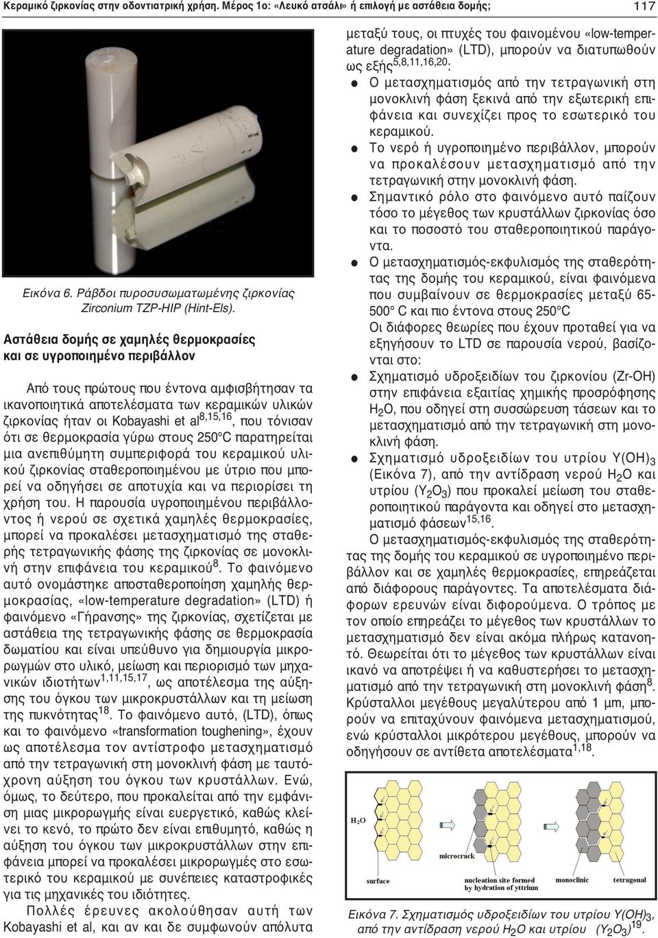 8,15,16, που τόνισαν ότι σε θερμοκρασία γύρω στους 250 C παρατηρείται μια ανεπιθύμητη συμπεριφορά του κεραμικού υλικού ζιρκονίας σταθεροποιημένου με ύτριο που μπορεί να οδηγήσει σε αποτυχία και να