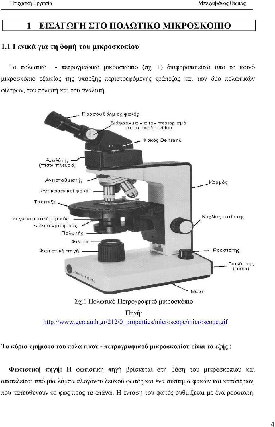 1 Πολωτικό-Πετρογραφικό μικροσκόπιο Πηγή: http://www.geo.auth.gr/212/0_properties/microscope/microscope.