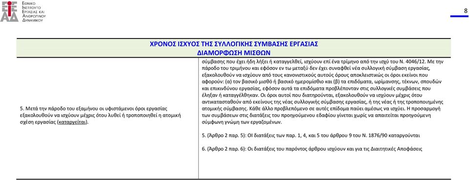 Με την πάροδο του τριμήνου και εφόσον εν τω μεταξύ δεν έχει συναφθεί νέα συλλογική σύμβαση εργασίας, εξακολουθούν να ισχύουν από τους κανονιστικούς αυτούς όρους αποκλειστικώς οι όροι εκείνοι που