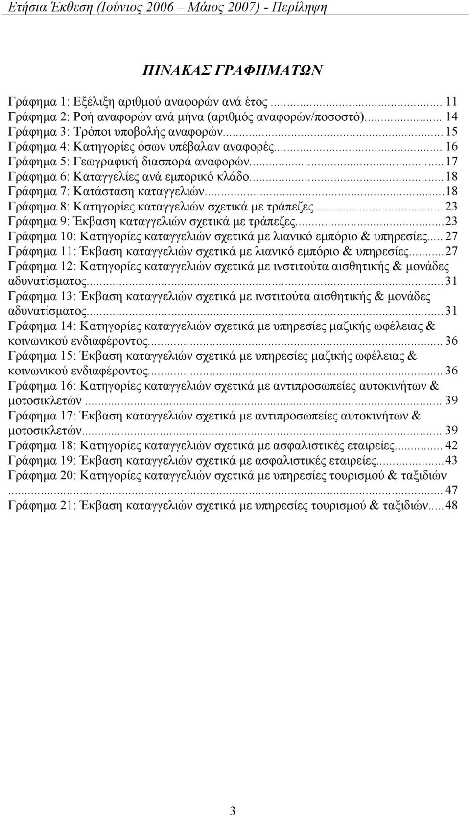 ..18 Γράφημα 8: Κατηγορίες καταγγελιών σχετικά με τράπεζες... 23 Γράφημα 9: Έκβαση καταγγελιών σχετικά με τράπεζες...23 Γράφημα 10: Κατηγορίες καταγγελιών σχετικά με λιανικό εμπόριο & υπηρεσίες.