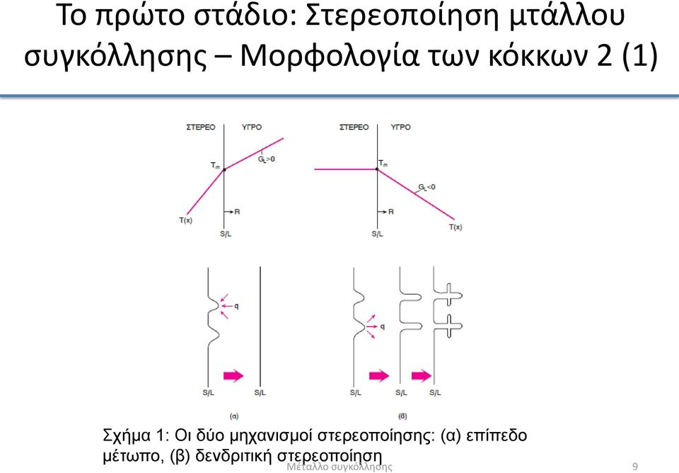 1: Οι δύο μηχανισμοί στερεοποίησης: (α) επίπεδο