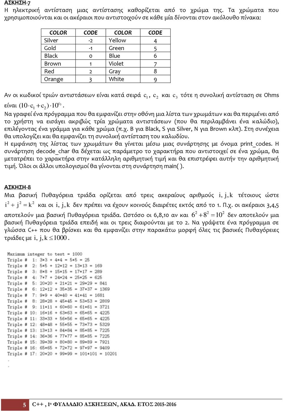 2 Gray 8 Orage 3 White 9 Αν οι κωδικοί τριών αντιστάσεων είναι κατά σειρά c 1, c 2 και c 3 τότε η συνολική αντίσταση σε Ohms c3 είναι ( 10 c1 c2) 10.