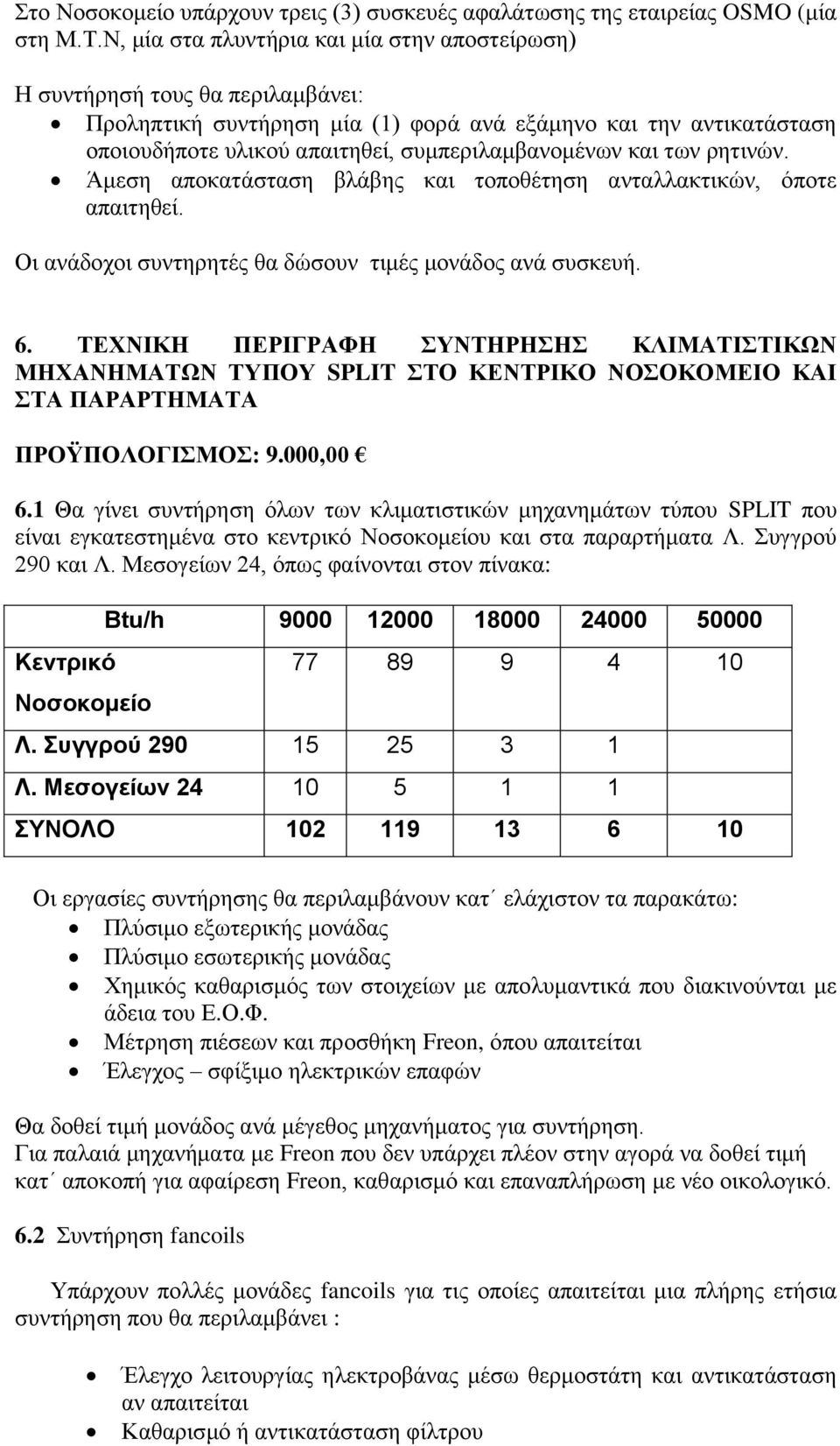 και των ρητινών. Άμεση αποκατάσταση βλάβης και τοποθέτηση ανταλλακτικών, όποτε απαιτηθεί. Οι ανάδοχοι συντηρητές θα δώσουν τιμές μονάδος ανά συσκευή. 6.