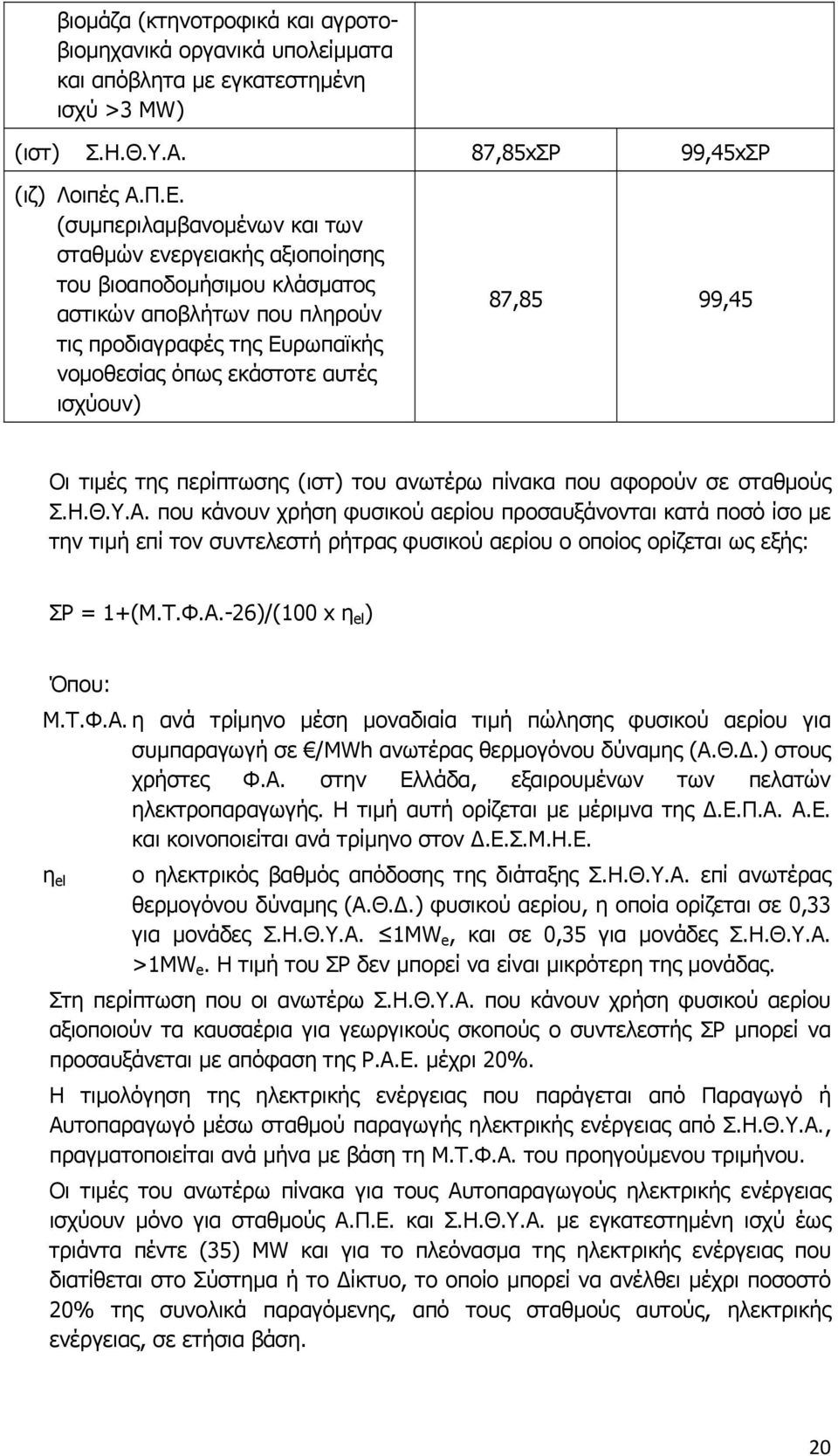 99,45 Οι τιμές της περίπτωσης (ιστ) του ανωτέρω πίνακα που αφορούν σε σταθμούς Σ.Η.Θ.Υ.Α.