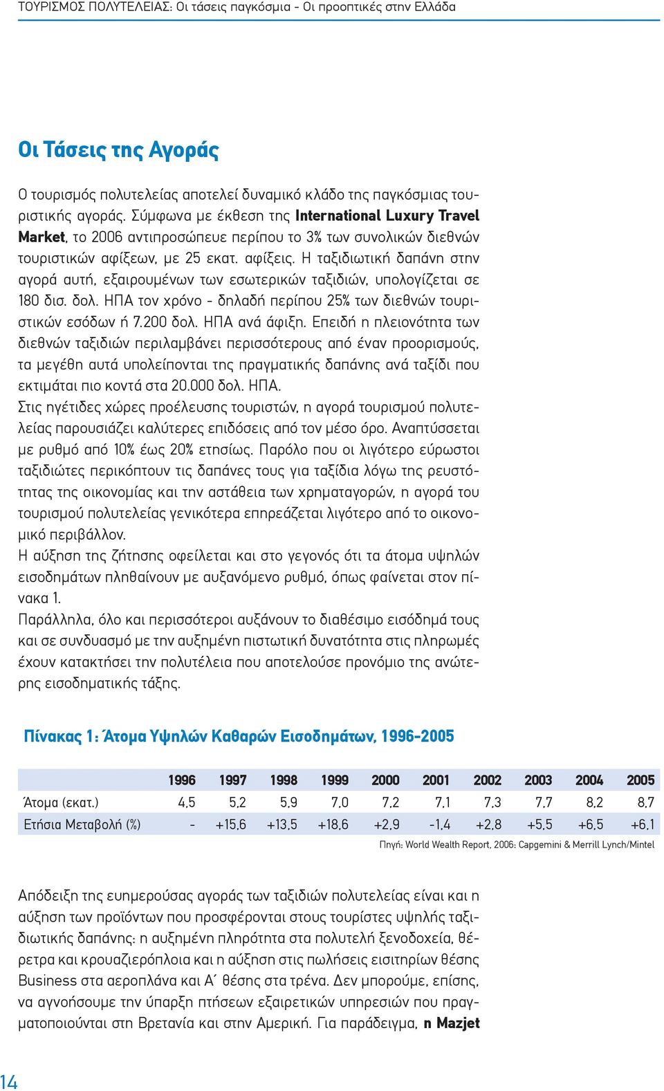 Η ταξιδιωτική δαπάνη στην αγορά αυτή, εξαιρουμένων των εσωτερικών ταξιδιών, υπολογίζεται σε 180 δισ. δολ. ΗΠΑ τον χρόνο - δηλαδή περίπου 25% των διεθνών τουριστικών εσόδων ή 7.200 δολ. ΗΠΑ ανά άφιξη.