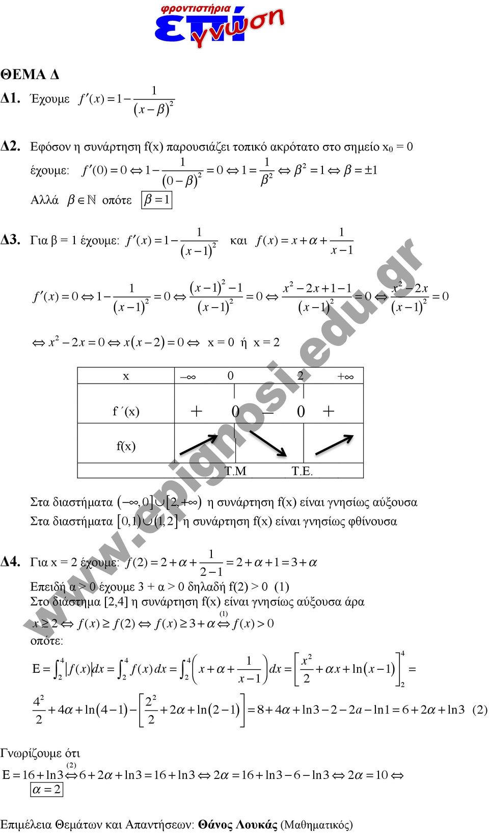 Στ διστήµτ (, 0], + Στ διστήµτ [ 0,), [ ) η συνάρτηση f(x) είνι γνησίως ύξουσ ( ] η συνάρτηση f(x) είνι γνησίως φθίνουσ Δ4.