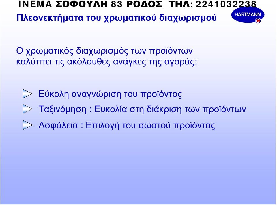 αγοράς: Εύκολη αναγνώριση του προϊόντος Ταξινόμηση : Ευκολία