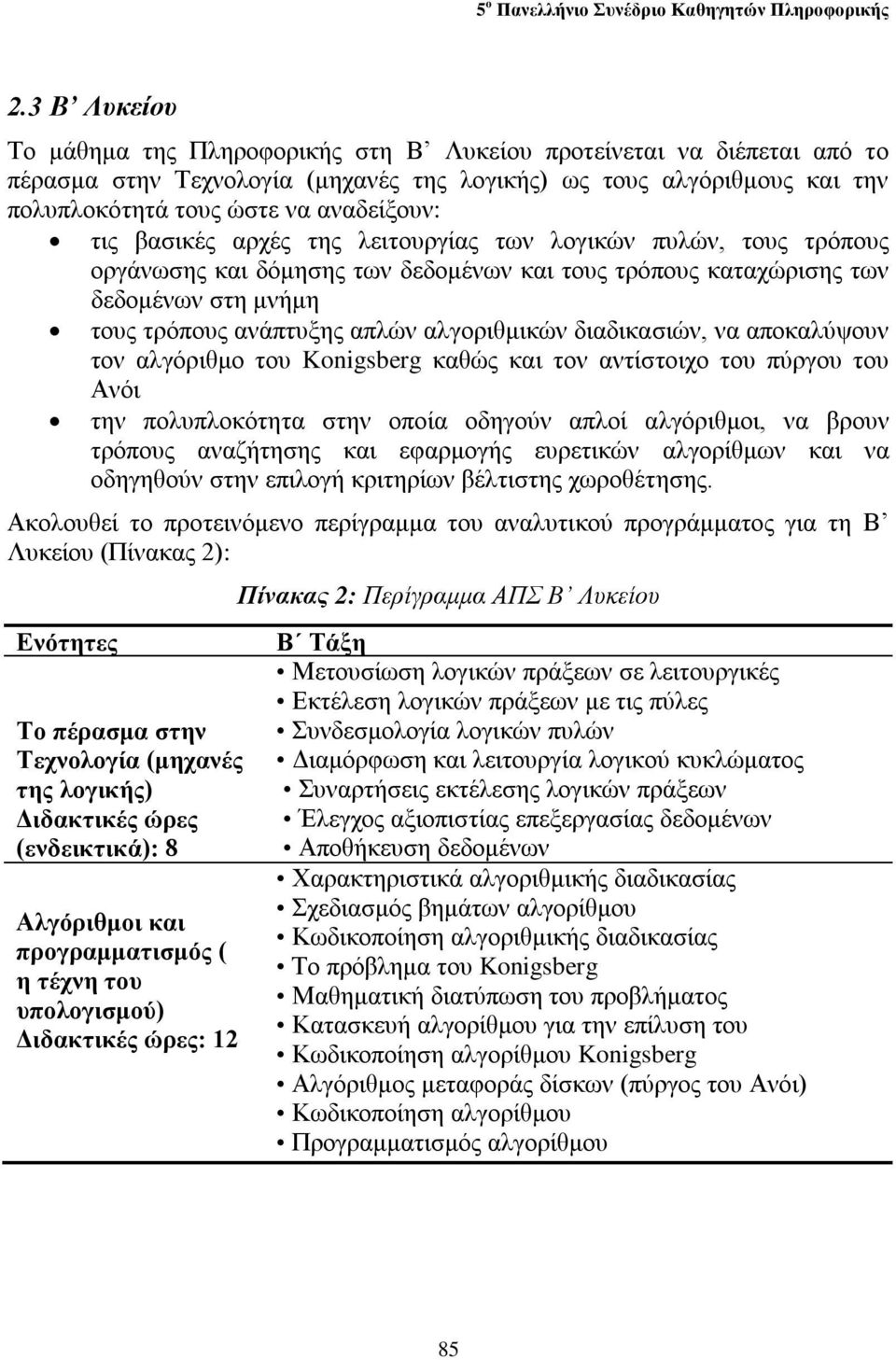 διαδικασιών, να αποκαλύψουν τον αλγόριθμο του Konigsberg καθώς και τον αντίστοιχο του πύργου του Ανόι την πολυπλοκότητα στην οποία οδηγούν απλοί αλγόριθμοι, να βρουν τρόπους αναζήτησης και εφαρμογής