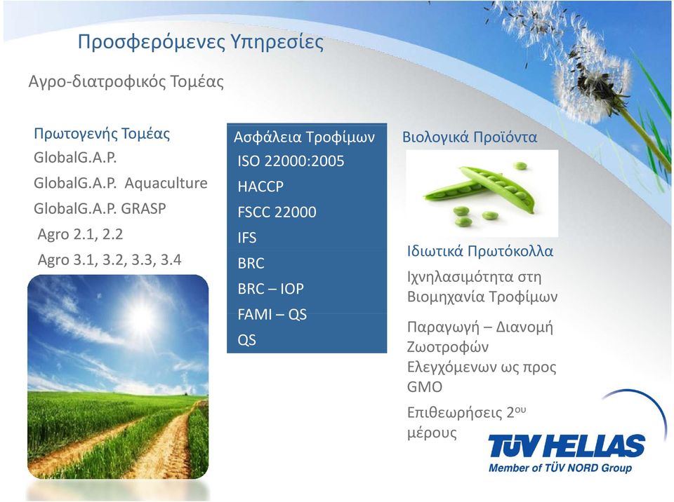 4 Ασφάλεια Τροφίμων ISO 22000:2005 HACCP FSCC 22000 IFS BRC BRC IOP FAMI QS QS Βιολογικά Προϊόντα