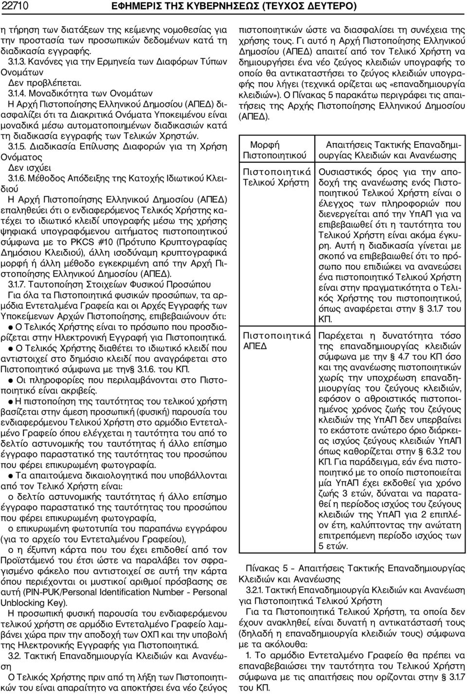 Μοναδικότητα των Ονομάτων δι ασφαλίζει ότι τα Διακριτικά Ονόματα Υποκειμένου είναι μοναδικά μέσω αυτοματοποιημένων διαδικασιών κατά τη διαδικασία εγγραφής των Τελικών Xρηστών. 3.1.5.