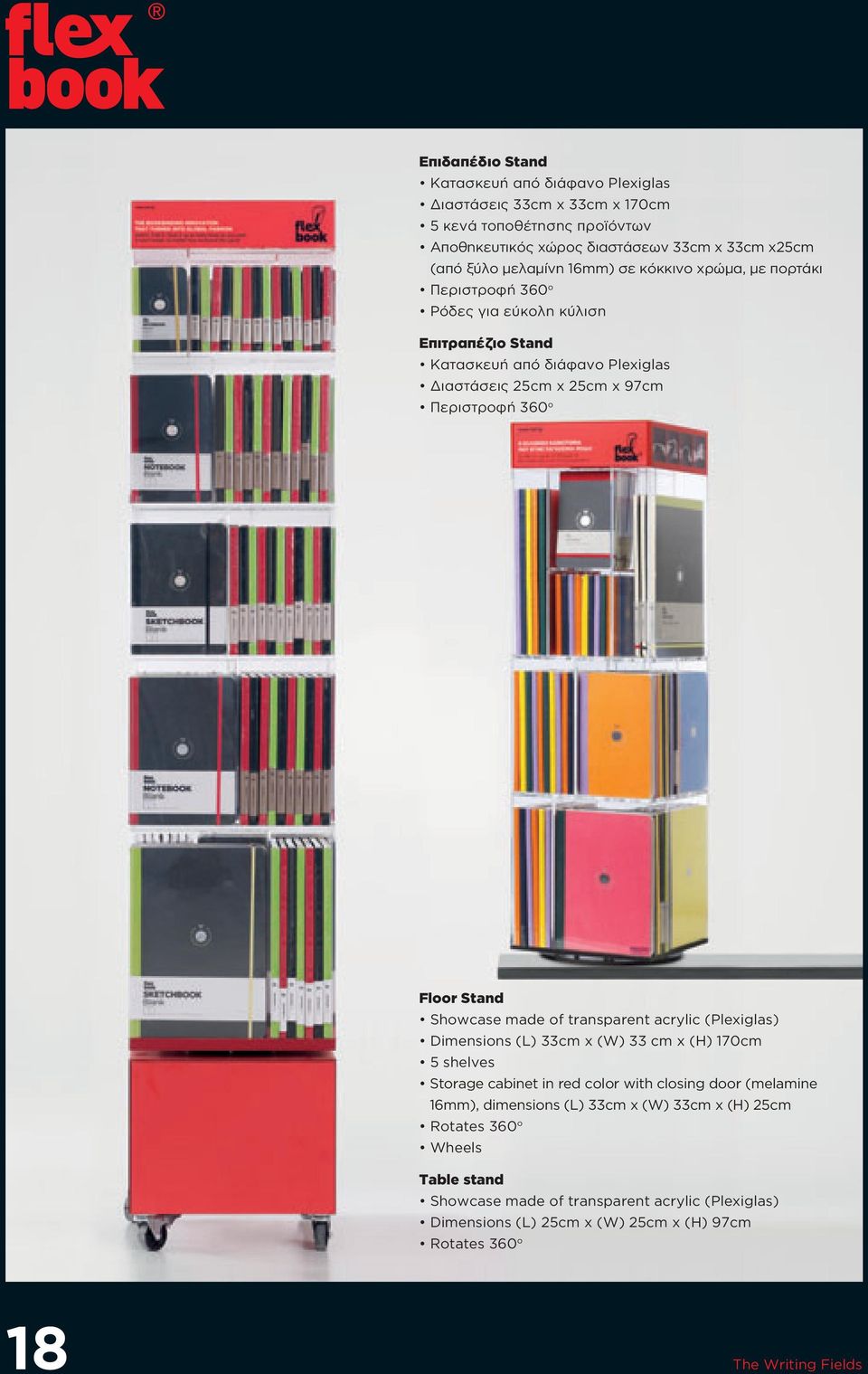 Showcase made of transparent acrylic (Plexiglas) Dimensions (L) 33cm x (W) 33 cm x (H) 170cm 5 shelves Storage cabinet in red color with closing door (melamine 16mm), dimensions (L)