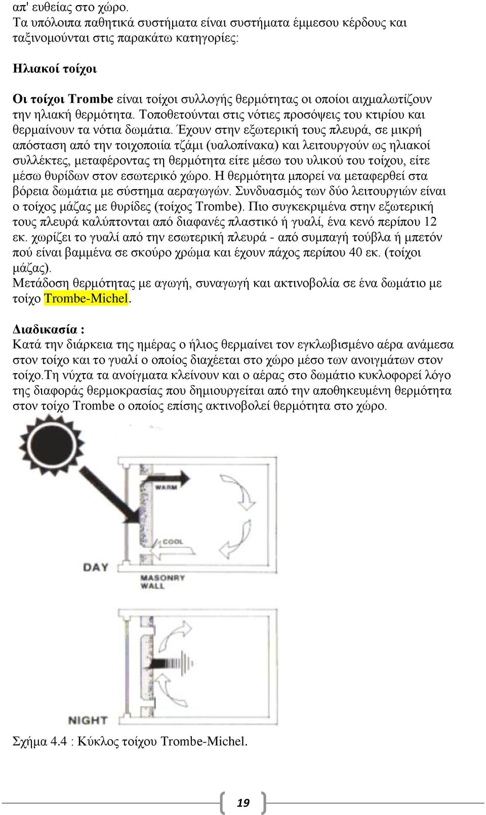 ηλιακή θερμότητα. Tοποθετούνται στις νότιες προσόψεις του κτιρίου και θερμαίνουν τα νότια δωμάτια.