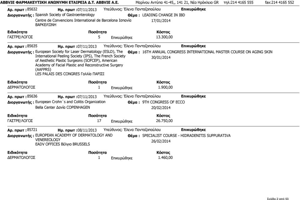 17/01/2014 ΓΑΣΤΡΕ/ΛΟΓΟΣ 5 13.300,00 Αρ. πρωτ : 85635 Ημ.