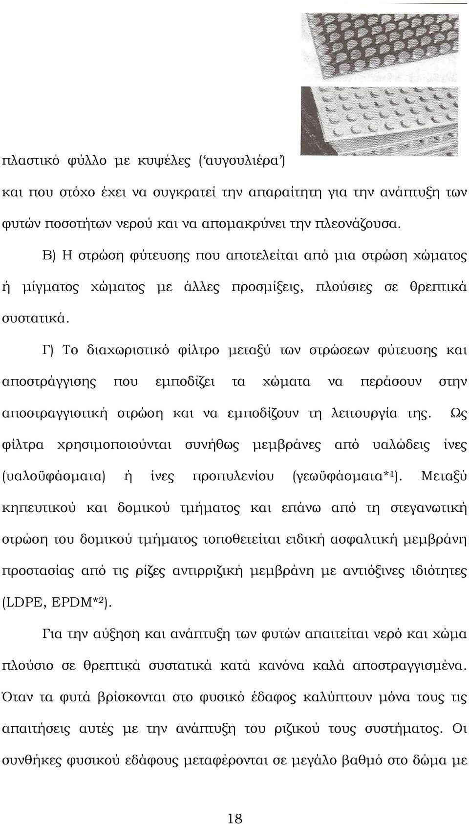 Γ) Το διαχωριστικό φίλτρο µεταξύ των στρώσεων φύτευσης και αποστράγγισης που εµποδίζει τα χώµατα να περάσουν στην αποστραγγιστική στρώση και να εµποδίζουν τη λειτουργία της.