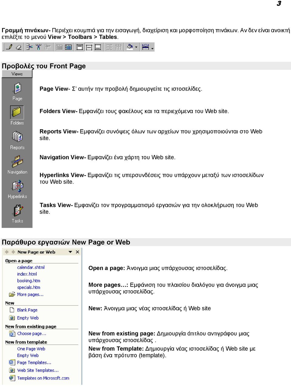 Reports View- Εµφανίζει συνόψεις όλων των αρχείων που χρησιµοποιούνται στο Web site. Navigation View- Εµφανίζει ένα χάρτη του Web site.