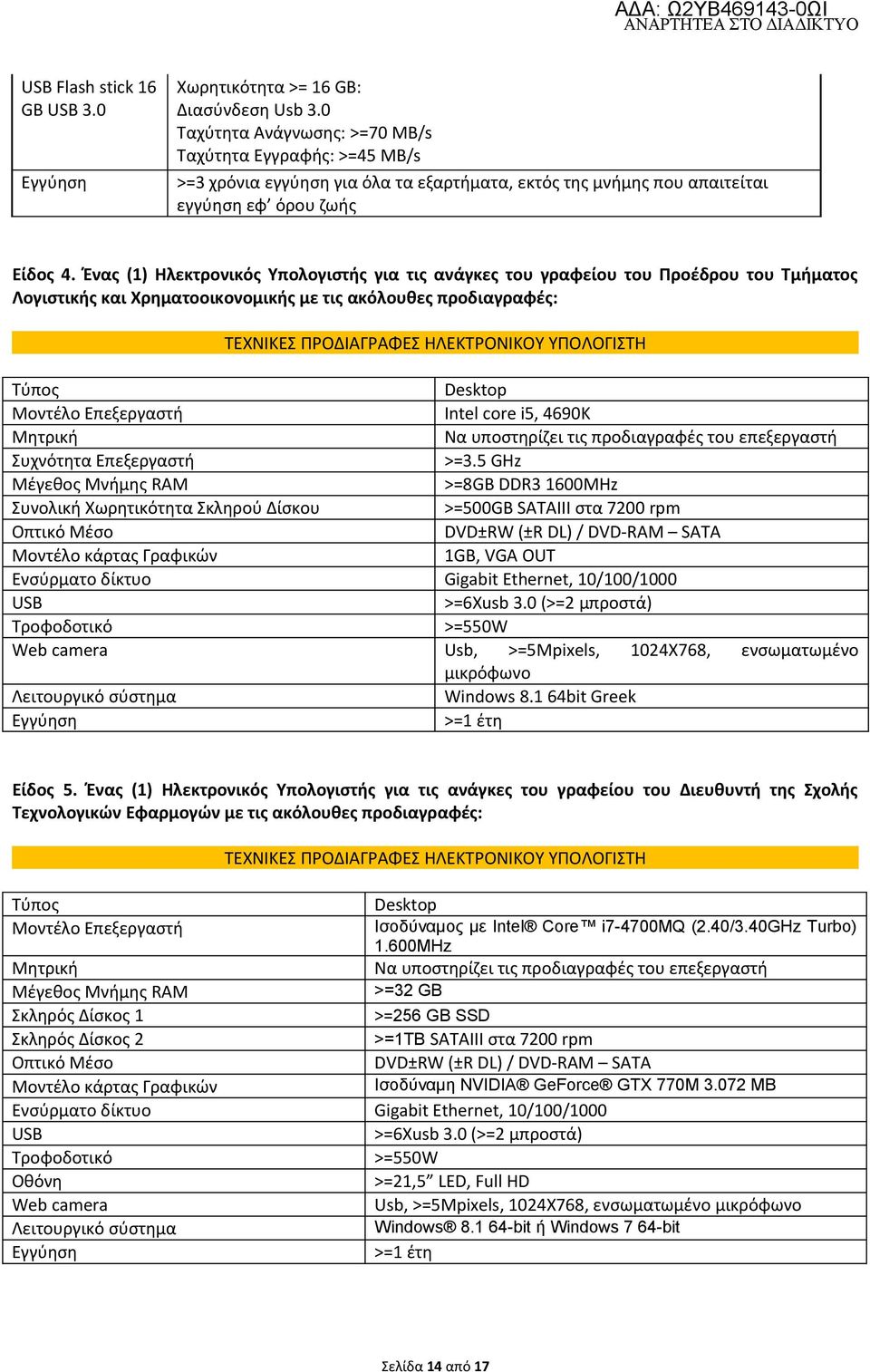 Ένας (1) Ηλεκτρονικός Υπολογιστής για τις ανάγκες του γραφείου του Προέδρου του Τμήματος Λογιστικής και Χρηματοοικονομικής με τις ακόλουθες προδιαγραφές: ΤΕΧΝΙΚΕΣ ΠΡΟΔΙΑΓΡΑΦΕΣ ΗΛΕΚΤΡΟΝΙΚΟΥ ΥΠΟΛΟΓΙΣΤΗ