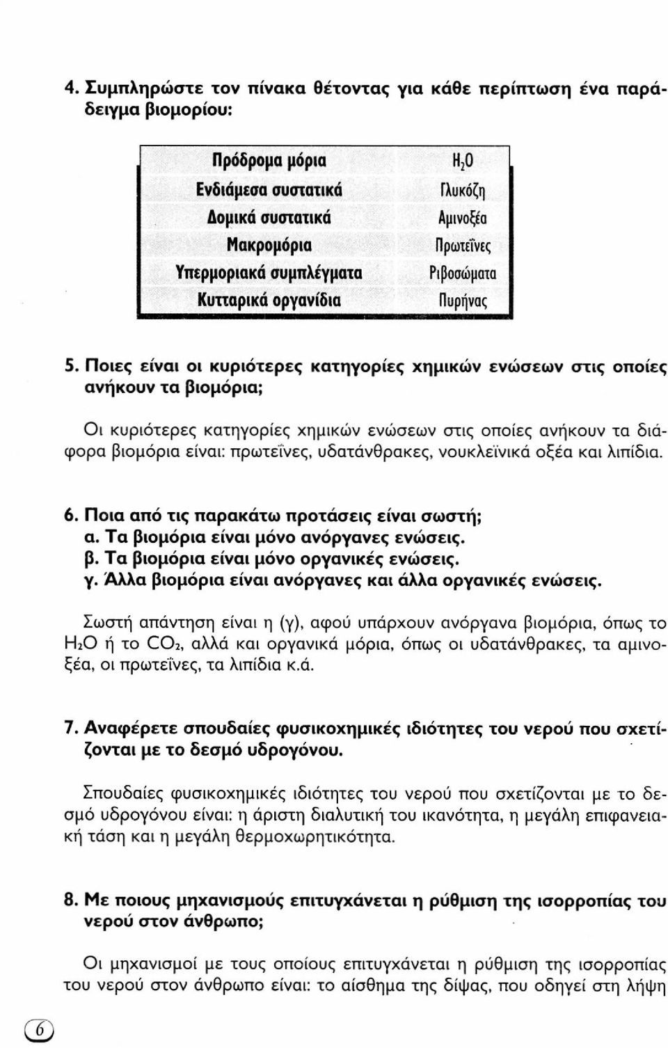 Ποιες είναι οι κυριότερες κατηγορίες χημικών ενώσεων στις οποίες ανήκουν τα βιομόρια; Οι κυριότερες κατηγορίες χημικών ενώσεων στις οποίες ανήκουν τα διάφορα βιομόρια είναι: πρωτείνες, υδατάνθρακες,