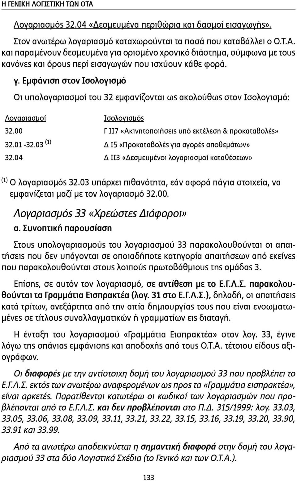 03 (1) Δ Ι5 «Προκαταβολές για αγορές αποθεµάτων» 32.04 Δ ΙΙ3 «Δεσµευµένοι λογαριασµοί καταθέσεων» (1) Ο λογαριασµός 32.