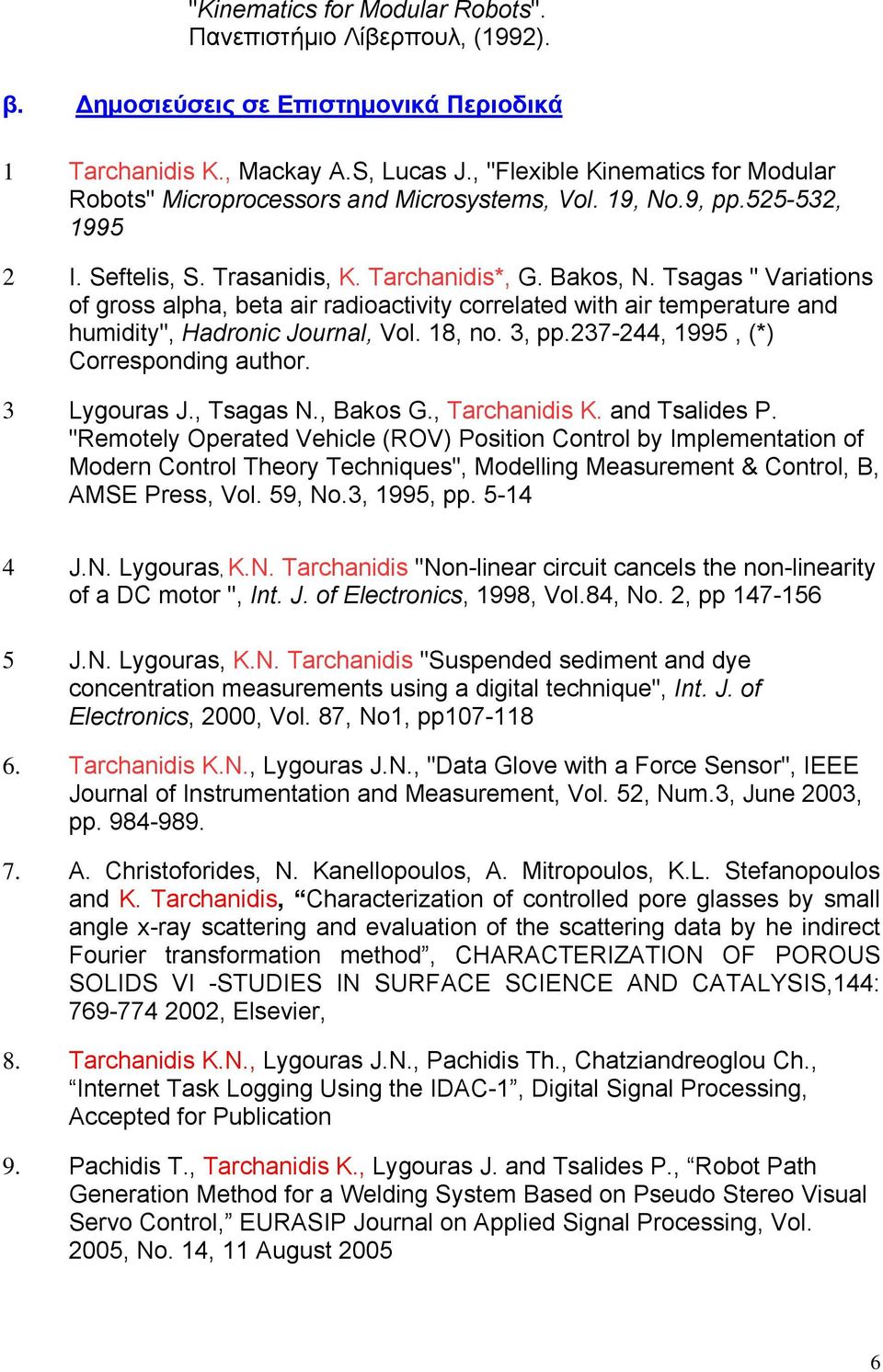 Tsagas " Variations of gross alpha, beta air radioactivity correlated with air temperature and humidity", Hadronic Journal, Vol. 18, no. 3, pp.237-244, 1995, (*) Corresponding author. 3 Lygouras J.