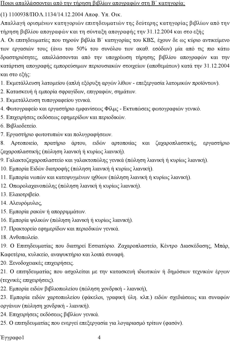 Οι επιτηδευματίες που τηρούν βιβλία Β κατηγορίας του ΚΒΣ, έχουν δε ως κύριο αντικείμενο των εργασιών τους (άνω του 50% του συνόλου των ακαθ.