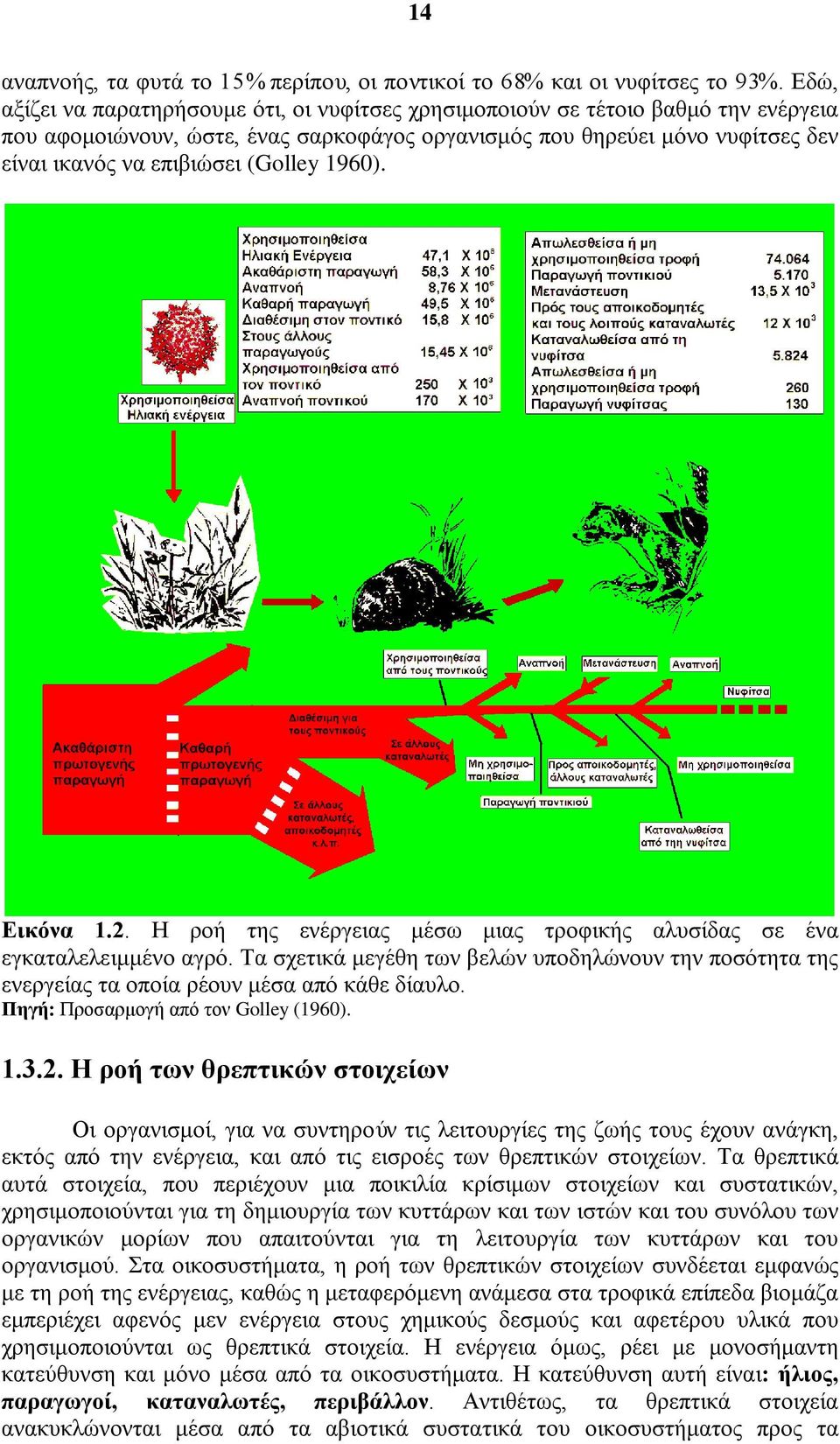 (Golley 1960). Εικόνα 1.2. Η ροή της ενέργειας μέσω μιας τροφικής αλυσίδας σε ένα εγκαταλελειμμένο αγρό.