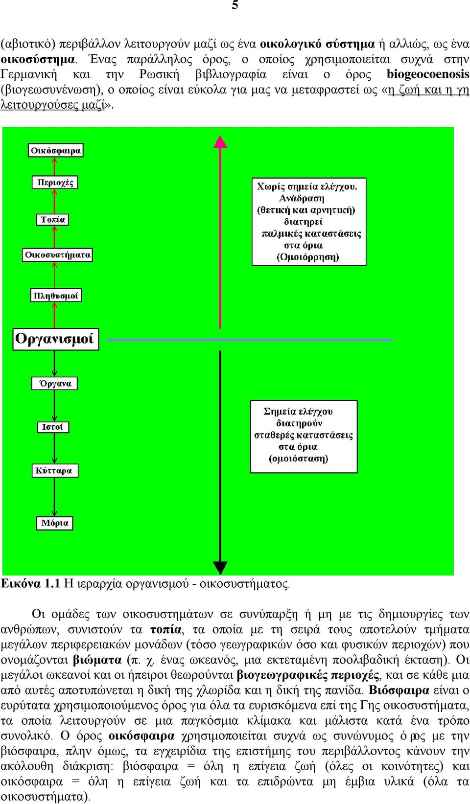 και η γη λειτουργούσες μαζί». Εικόνα 1.1 Η ιεραρχία οργανισμού - οικοσυστήματος.