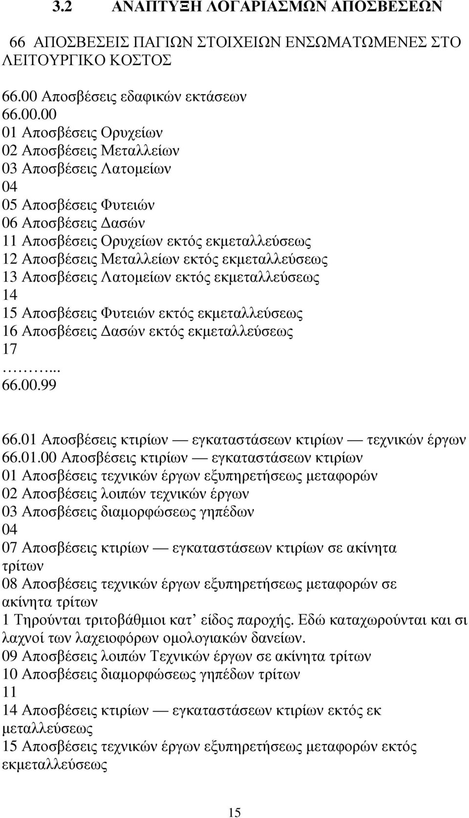 00 01 Αποσβέσεις Ορυχείων 02 Αποσβέσεις Μεταλλείων 03 Αποσβέσεις Λατοµείων 04 05 Αποσβέσεις Φυτειών 06 Αποσβέσεις ασών 11 Αποσβέσεις Ορυχείων εκτός εκµεταλλεύσεως 12 Αποσβέσεις Μεταλλείων εκτός