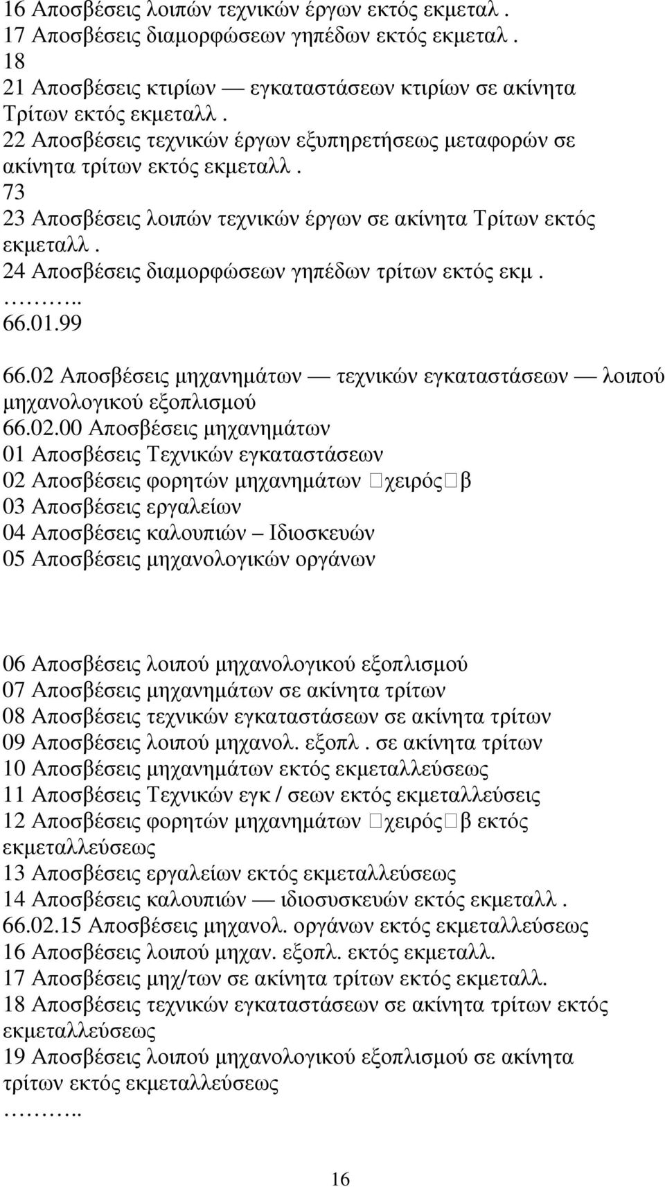 24 Αποσβέσεις διαµορφώσεων γηπέδων τρίτων εκτός εκµ... 66.01.99 66.02 