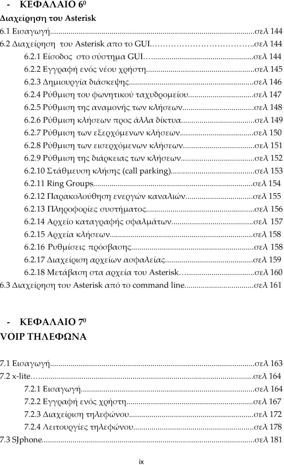 ..σελ 150 6.2.8 Ρύθμιση των εισερχόμενων κλήσεων...σελ 151 6.2.9 Ρύθμιση της διάρκειας των κλήσεων...σελ 152 6.2.10 Στάθμευση κλήσης (call parking)...σελ 153 6.2.11 Ring Groups...σελ 154 6.2.12 Παρακολούθηση ενεργών καναλιών.