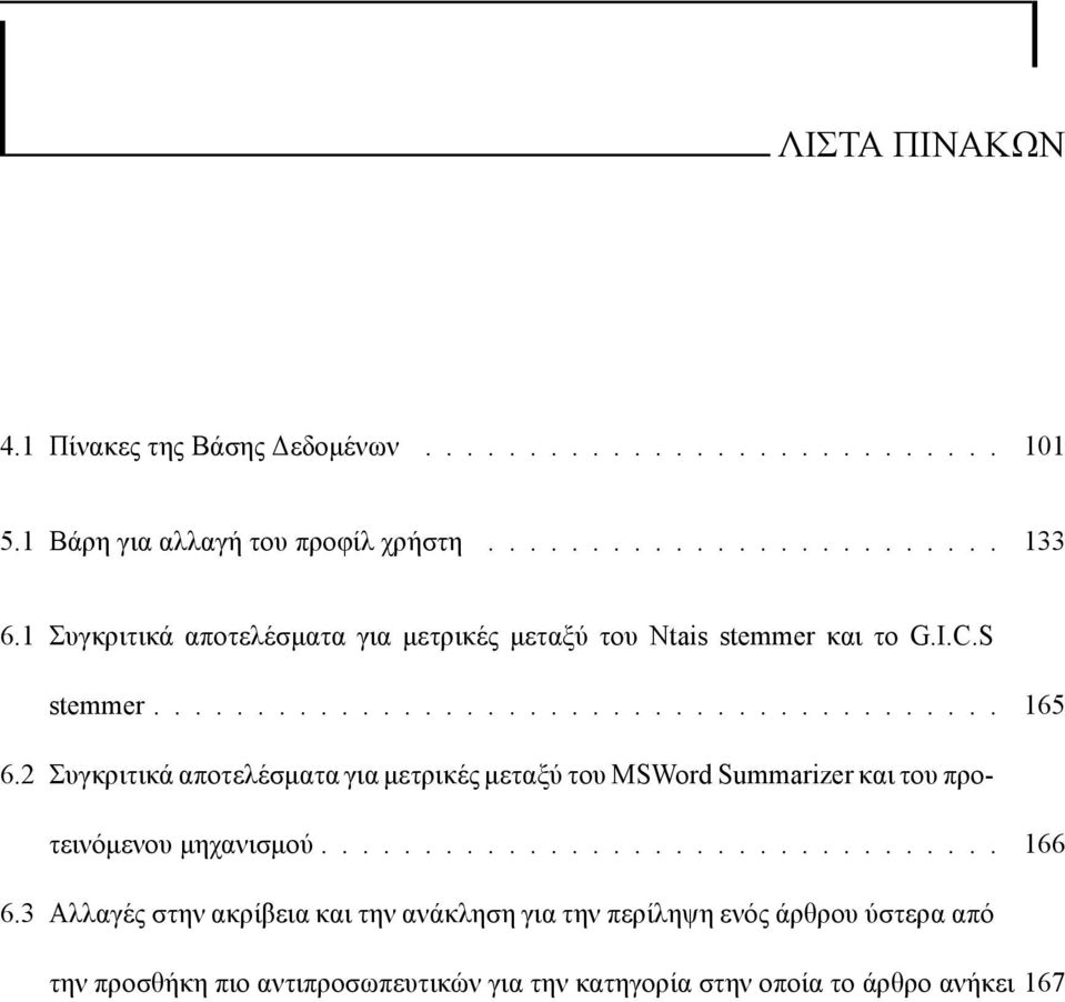 2 Συγκριτικά αποτελέσματα για μετρικές μεταξύ του MSWord Summarizer και του προτεινόμενου μηχανισμού................................. 166 6.