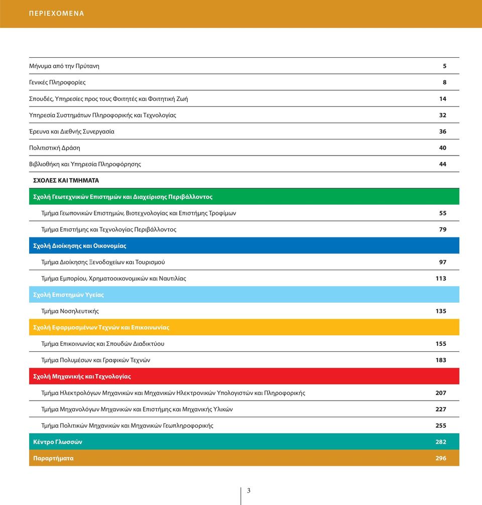 Τροφίμων 55 Τμήμα Επιστήμης και Τεχνολογίας Περιβάλλοντος 79 Σχολή Διοίκησης και Οικονομίας Τμήμα Διοίκησης Ξενοδοχείων και Τουρισμού 97 Τμήμα Εμπορίου, Χρηματοοικονομικών και Ναυτιλίας 113 Σχολή