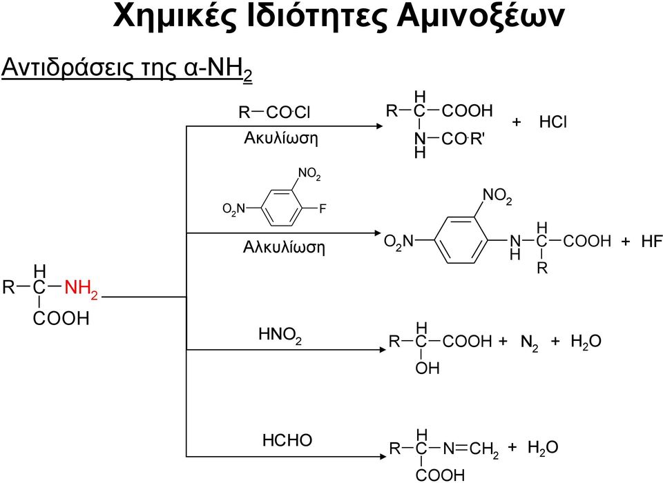 2 Αλκυλίωση O 2 N N H C H R COOH + HF R C H NH 2 COOH