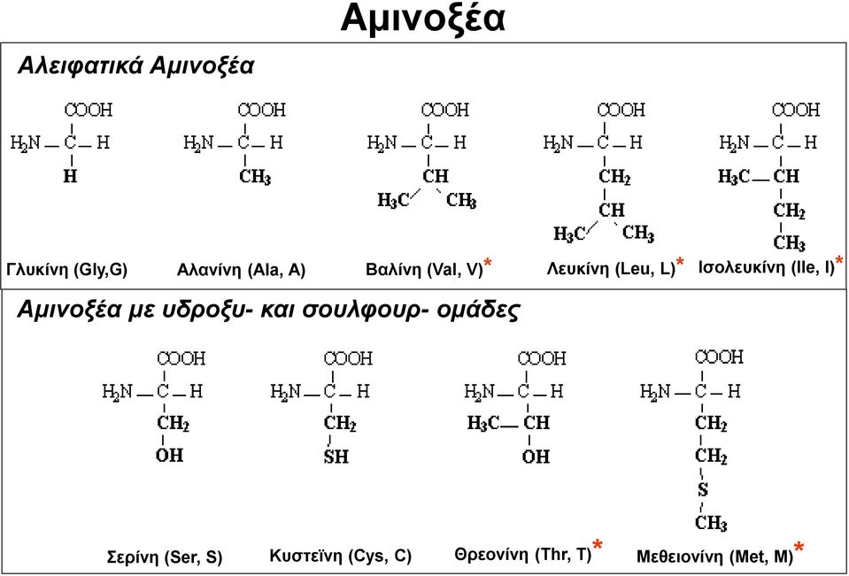 (Ile, I)* Αμινοξέα με υδροξυ- και σουλφουρ- ομάδες Σερίνη