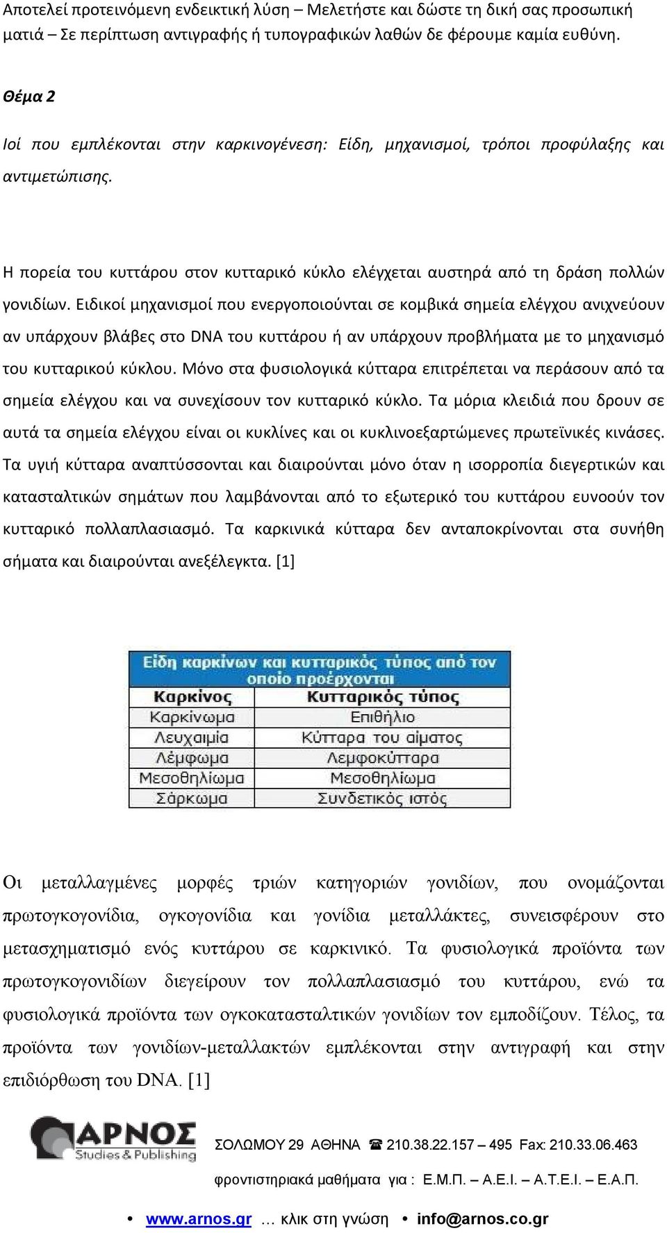 Μόνο στα φυσιολογικά κύτταρα επιτρέπεται να περάσουν από τα σημεία ελέγχου και να συνεχίσουν τον κυτταρικό κύκλο.